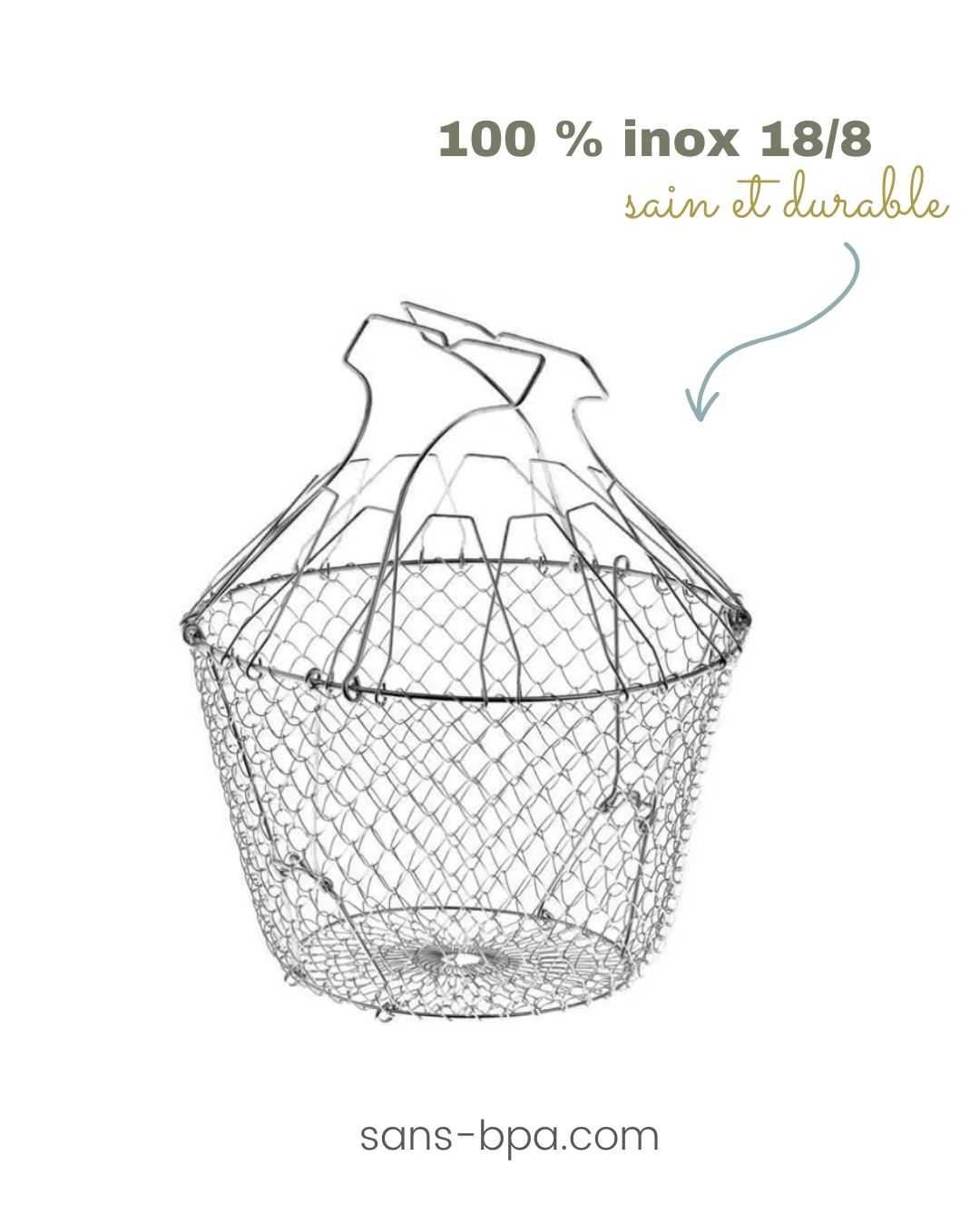 Panier essoreuse &agrave; salade sain et sans plastique, en inox, de fabrication fran&ccedil;aise sur sans-bpa.com !